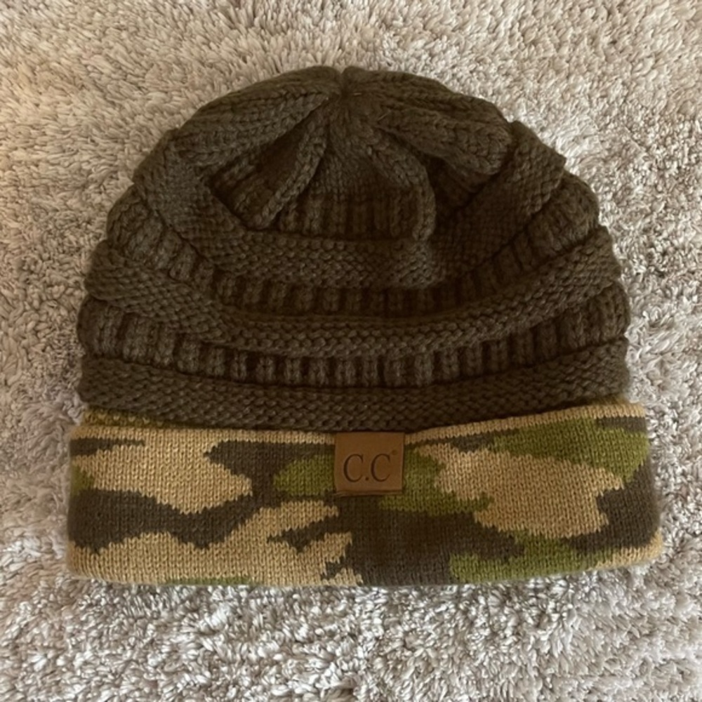 CC Beanie Hat - Green Camouflage Color
